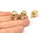 Gold Skull Head, 1 Gold Plated Brass Skull Head Bracelet Part (19x11x12.5mm) N426