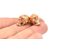 Rose Gold Skull Head, 1 Rose Gold Plated Brass Skull Head Bracelet Parts (19x11x12.5mm) N426