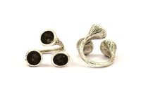 Adjustable Ring Settings - 1 Antique Silver Plated Brass Adjustable Rings with 3 Stone Setting - Pad Size 8mm N0349 H0077