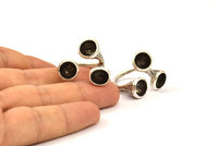 Adjustable Ring Settings - 1 Antique Silver Plated Brass Adjustable Rings with 3 Stone Setting - Pad Size 8mm N0349 H0077