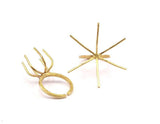 Claw Ring Settings - 5 Raw Brass 6 Claw Ring Blanks For Natural Stones N0054