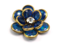 Blue Lucite And Brass Frame Caged Rhinestone Flower Flatback Beads, Cabochons 32 Mm Lb01