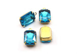 Aquamarine Glass Setting, 4 Octagon Aquamarine Glass Stones With 1 Loop Brass Prong Setting, Claw Settings (18x13mm) S602