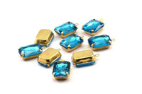 Aquamarine Glass Setting, 4 Octagon Aquamarine Glass Stones With 1 Loop Brass Prong Setting, Claw Settings (18x13mm) S602