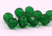 Vintage Green Beads, 10 Vintage Glass Faceted Emerald Green Beads (8mm) Cv13