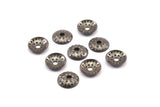 Middle Hole Charm, 100 Antique Brass Round Middle Hole Charms Findings Bead Caps (6.5mm) Pen 84 K023