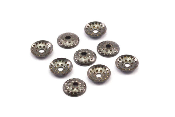 Middle Hole Charm, 100 Antique Brass Round Middle Hole Charms Findings Bead Caps (6.5mm) Pen 84 K023