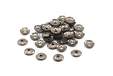 Middle Hole Charm, 100 Antique Brass Round Middle Hole Charms Findings Bead Caps (6.5mm) Pen 84 K023