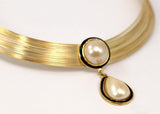 Brass Vintage Choker, Vintage Brass Collar Statement Choker - Necklace With Drop Pearl