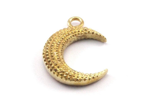 Brass Moon Charm, 4 Raw Brass Textured Horn Charms, Pendant, Jewelry Finding (19x6x4.50mm) N0270