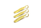 Brass Amazon Leafs, 4 Raw Brass Leaf Connector Charms, Tribal Pendants With 1 Hole (37x7mm) N0385