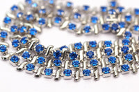 20 Cm Vintage 4.3 Mm Sapphire Crystal Rhinestone Chain With Silver Frame - Made In Austria Au18 Z157