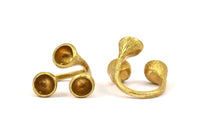 Adjustable Ring Settings - 2 Raw Brass Adjustable Rings with 3 Stone Setting - Pad Size 8mm N0349