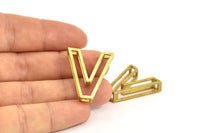 V Letter Pendants, 2 Raw Brass V Letter Alphabets, Initials, Uppercase, Letter Initial Pendant for Personalized Necklaces