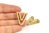 V Letter Pendants, 2 Raw Brass V Letter Alphabets, Initials, Uppercase, Letter Initial Pendant for Personalized Necklaces