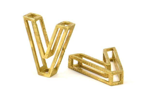 V Letter Pendants, 2 Raw Brass V Letter Alphabets, Initials, Uppercase, Letter Initial Pendant for Personalized Necklaces