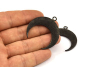 Black Moon Charm, 1 Oxidized Brass Textured Horn Charms, Pendant, Jewelry Finding (36x10.80x3.40mm) N0236 S259