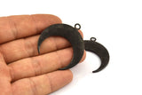 Black Moon Charm, 1 Oxidized Brass Textured Horn Charms, Pendant, Jewelry Finding (36x10.80x3.40mm) N0236 S259