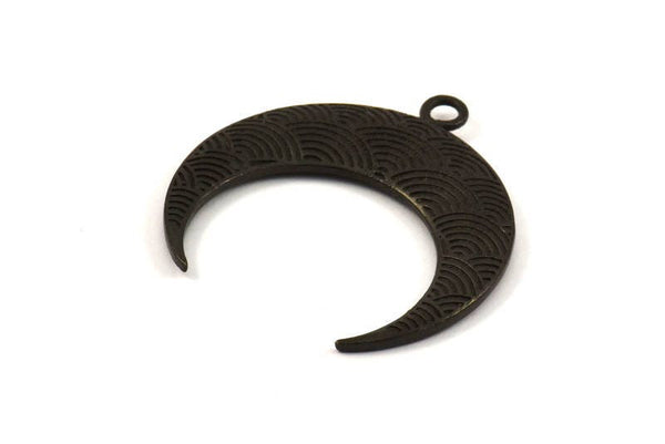 Black Moon Charm, 1 Oxidized Brass Textured Horn Charms, Pendant, Jewelry Finding (36x10.80x3.40mm) N0236 S259