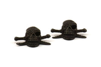 Black Pirate Finding, 1 Oxidized Brass Black Skull Head Bracelet Parts (21x16x8.5mm) N0376