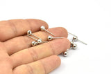 Silver Earring Finding, 50 Earring Posts with Silver Tone Brass Ball Pad and 5mm Hole Hook A0487