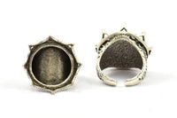 Antique Silver Ring Settings, 2 Antique Silver Plated Ring Setting with Pad Size 20mm U048 H0288