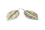 Antique Silver Leaf Charm, 4 Antique Silver Plated Leaf Pendants With 1 Loop, Charms ,Findings (60x30mm) A0496 H0249