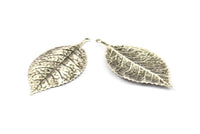 Antique Silver Leaf Charm, 2 Antique Silver Plated Leaf Pendants With 1 Loop, Charms ,Findings (60x30mm) A0496 H0249