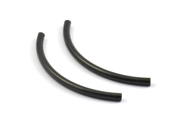 Black Noodle Tubes, 10 Oxidized Brass Black Curved Tube Findings (55x3mm) Brc259 S248