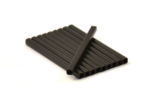 Black Square Tubes, 25 Oxidized Brass Square Tubes (2x30mm) Bs 1568 S004