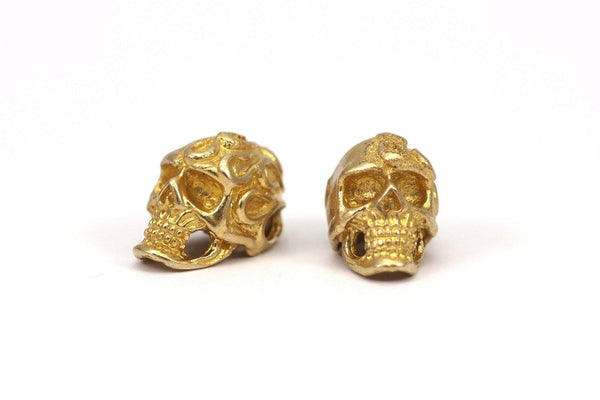 Brass Skull Head, 2 Raw Brass Skull Head Bracelet Parts (19x11x12.5mm) N0426