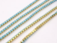 Turquoise Crystal Chain, 3 Feet (3.2mm) Ss12 Turquoise Glass Rhinestone Chain With Brass Frame Z132