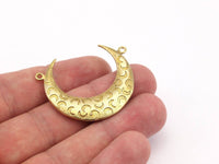 Brass Moon Charm, 2 Raw Brass Textured Horn Charms, Pendant, Jewelry Findings With 2 Loops (36x10.80x3.40mm) N0235