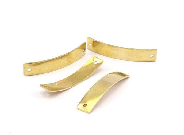 Brass Curved Rectangle, 14 Raw Brass Curved Rectangle Stamping Blank, Pendant With 2 Holes (41x8x0.80mm) K626