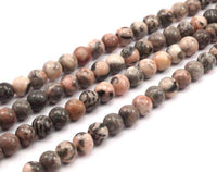 Pink Zebra Jasper 8mm Round Gemstone Beads Full Strand G341 T009