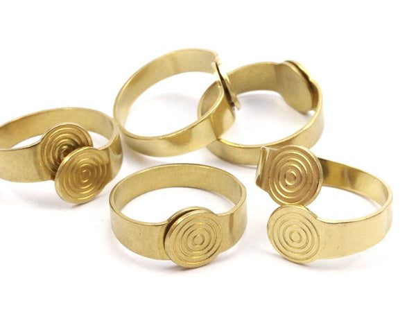 Brass Ring Setting, 20 Raw Brass Adjustable Ring Blanks (18-19mm) Mn51