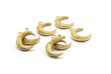 Brass Moon Charm, 4 Raw Brass Textured Horn Charms, Pendant, Jewelry Finding (19x6x4.50mm) N0270