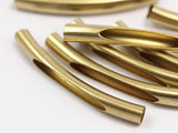 Brass Tube Beads, 20 Raw Brass Curved Tube Findings (50x7mm) A0727