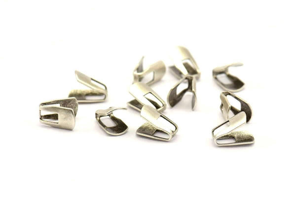 Silver Chain Ends, 10 Antique Silver Plated Brass End Caps For Soldering To Snake Chain Ends (b0059)