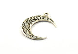 Antique Silver Crescent Pendant, 2 Antique Silver Plated Textured Horn Charms, Pendant, Jewelry Finding (27x8x3.30mm) N0237