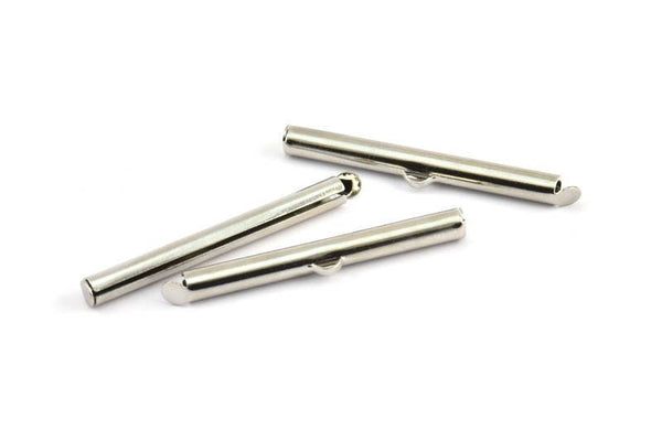 Silver Slide On End, 24 Silver Tone Slide On End Clasps for Seed Beads, Findings, Bracelets (30x4mm) BS 2314