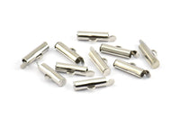 Silver Slide On End, 24 Silver Tone Slide On End Clasps for Seed Beads, Findings, Bracelets (15x4mm) BS 2312