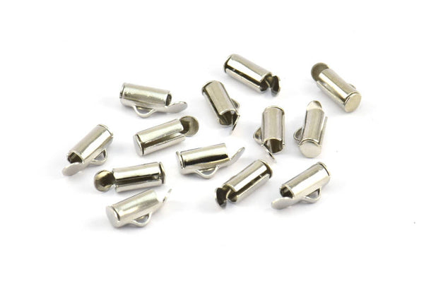 Silver Slide On End, 50 Silver Tone Slide On End Clasps for Seed Beads, Findings, Bracelets (8x4mm) BS 2310