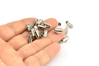 Silver Slide On End, 50 Silver Tone Slide On End Clasps for Seed Beads, Findings, Bracelets (8x4mm) BS 2310