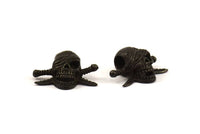 Black Pirate Finding, 1 Oxidized Brass Black Skull Head Bracelet Parts (21x16x8.5mm) N0376