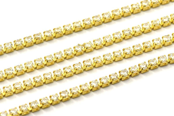 Zircon Brass Chain, 1 Meter Zircon CZ Rhinestone Chain With Brass Frame 2mm Z117