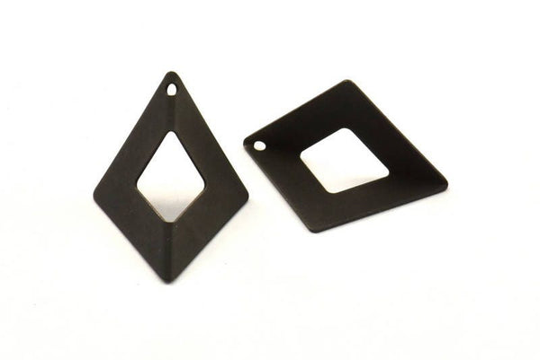 Black Origami Charms, 3 Oxidized Brass Black Geometric Triangle Earring Charms (27mm) U005 S135