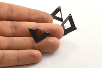 Black Origami Charms, 3 Oxidized Brass Black Geometric Triangle Earring Charms (27mm) U005 S135