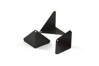 Black Kite Charms, 3 Oxidized Brass Black Geometric Triangle Earring Charms (22mm) S149 U010