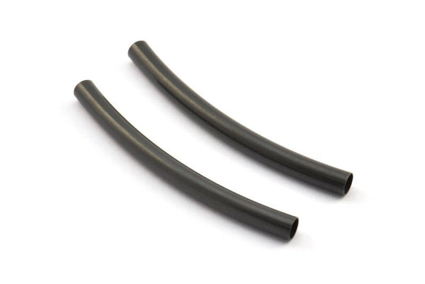 Black Noodle Tubes, 12 Oxidized Brass Black Curved Tube Findings (50x4mm) Bs 1424 S266